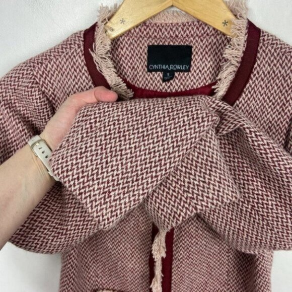 Cynthia Rowley Tweed Blazer Jacket Red Size Small Retro Fringe Bohemian Knit S - Picture 10 of 15